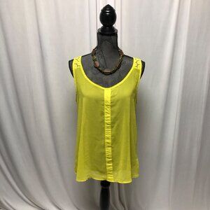 Caramela Top Womens Size Large Yellow Sleeveless Sheer Blouse Lace Detailing